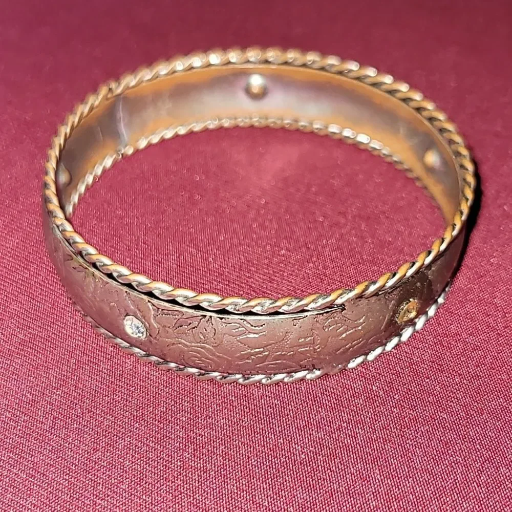 Vintage Textured Silver Diamond Bangle